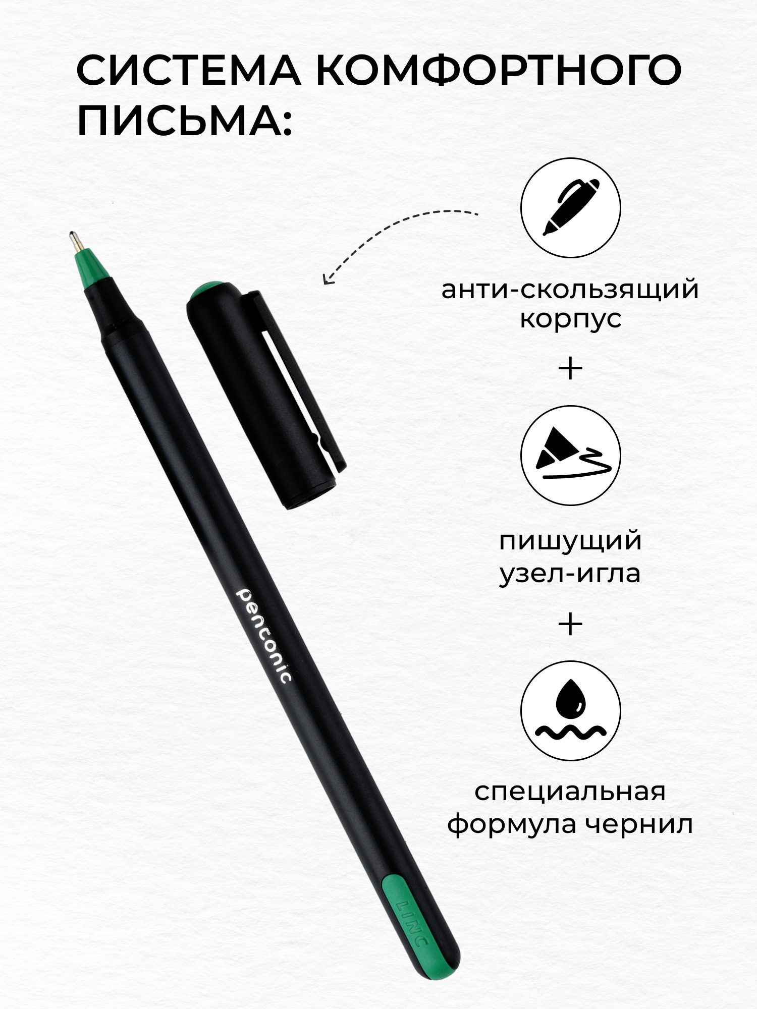 Ручки LINC шариковые PENTONIC зеленые чернила 12 штук - фото 5