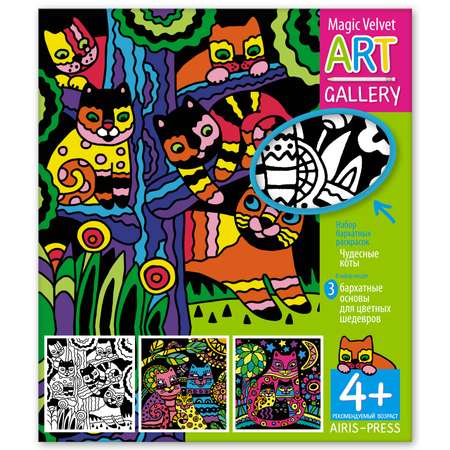 Раскраска Айрис ПРЕСС Набор бархатных раскрасок Чудесные коты 3 основы