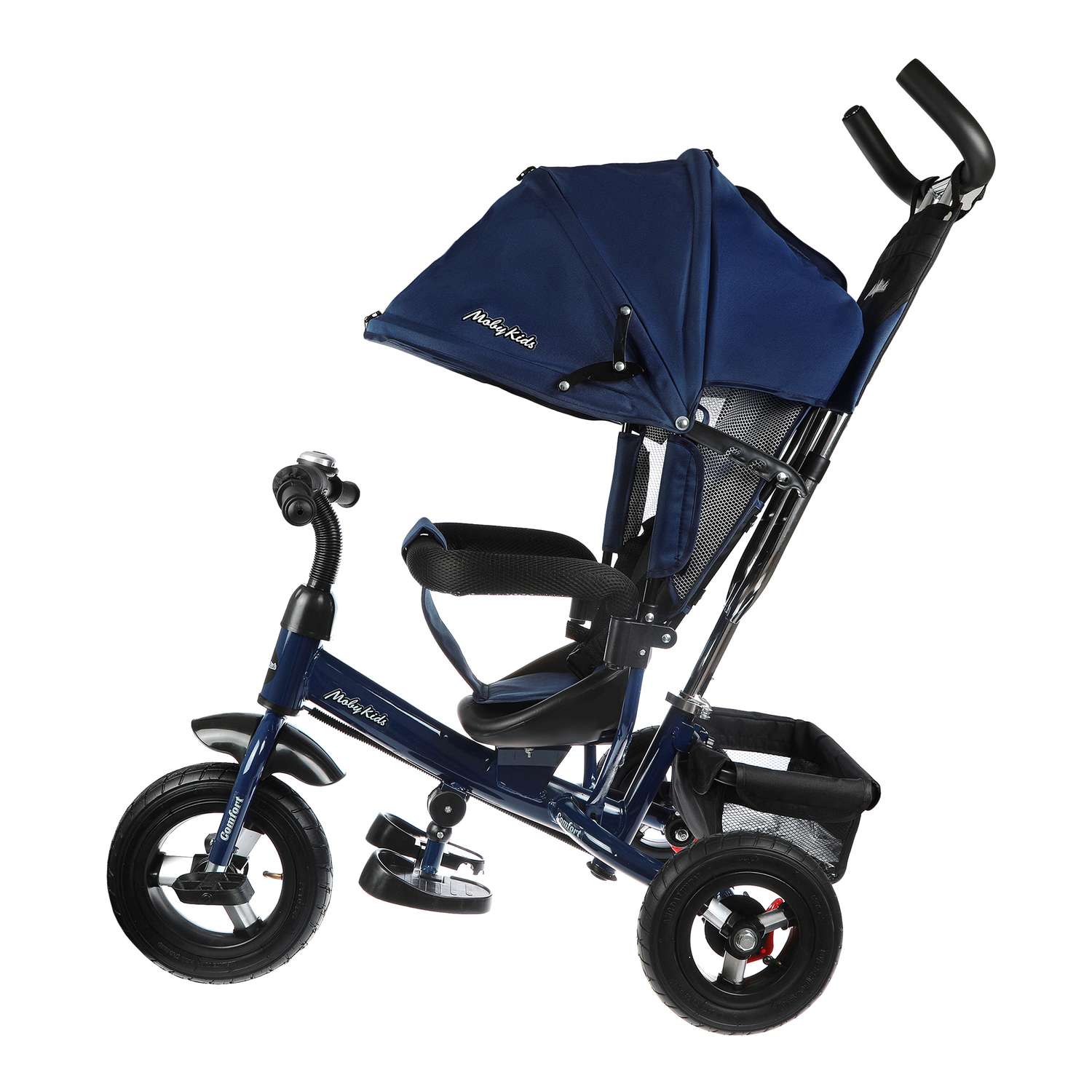 Велосипед трехколесный Moby Kids Comfort 10x8 AIR синий с ручкой - фото 1