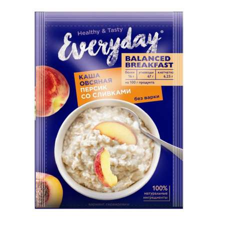 Каша Everyday овсяная Balanced Breakfast Персик со сливками 40 гр. шоубокс 15 шт.