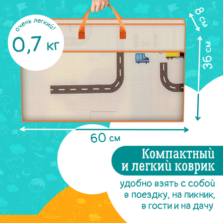 Коврик детский WellMat для ползания 120x180 Городок 3 складной развивающий игровой