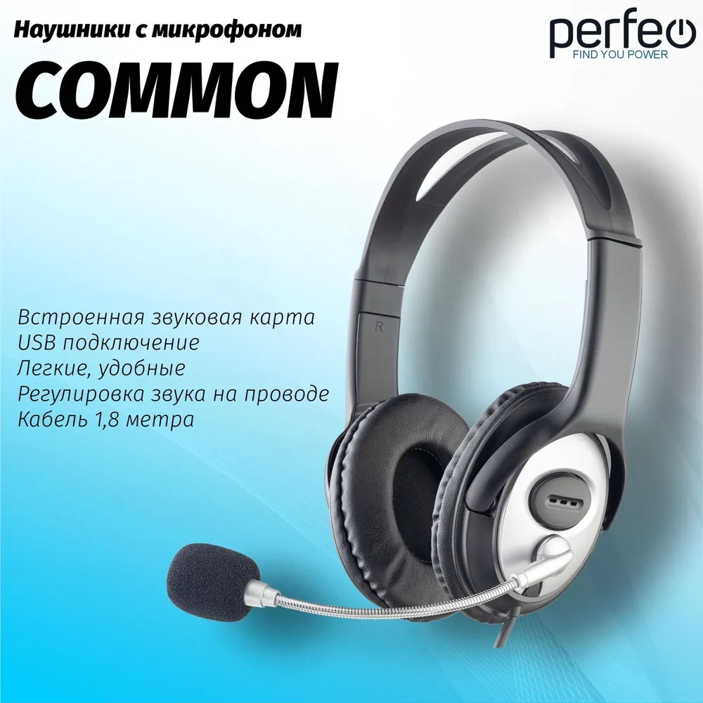 Гарнитура компьютерная Perfeo USB Common кабель 1.8м