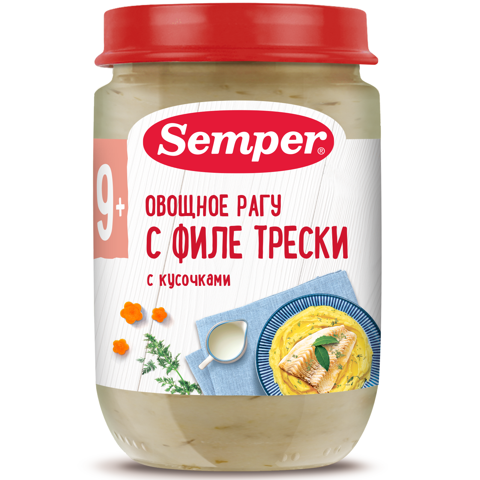 Пюре Semper рагу овощи-филе трески 190 г купить по цене 289 ₽ в  интернет-магазине Детский мир