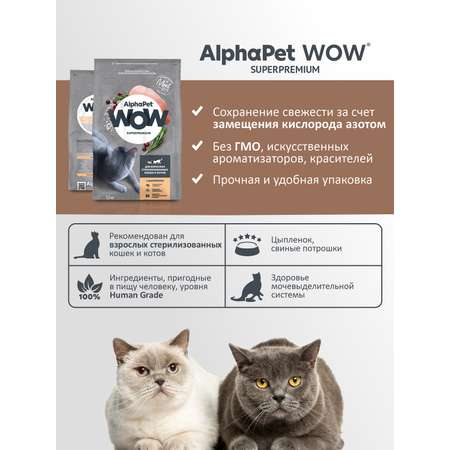 Корм для кошек AlphaPet WOW superpremium взрослых стерилизованных c цыпленком 1.5кг