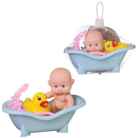 Набор для ванной с куклой ABTOYS Мой малыш ванночка с краном уточка