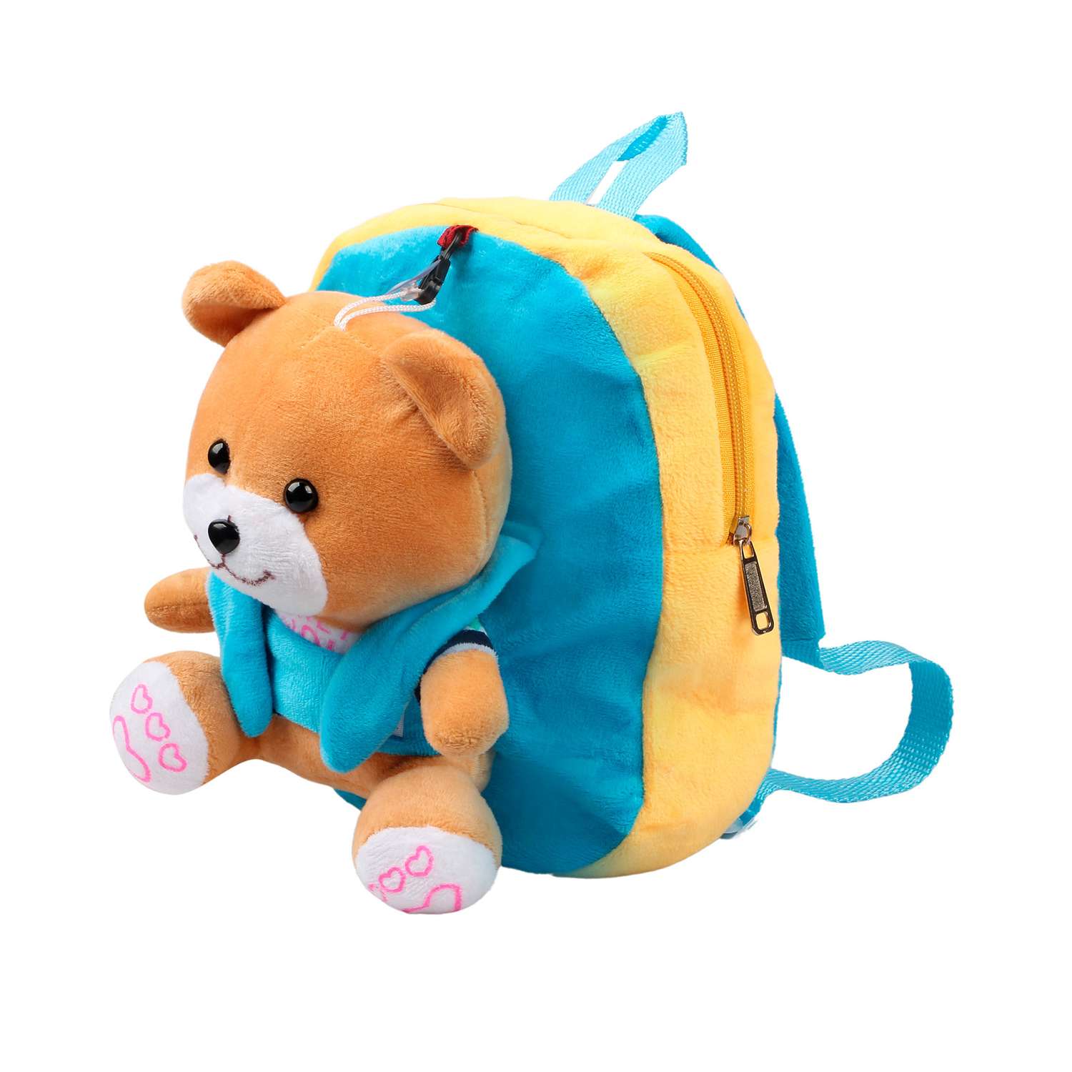 Рюкзак с игрушкой Little Mania желто-голубой Мишка светло-коричневый - фото 2