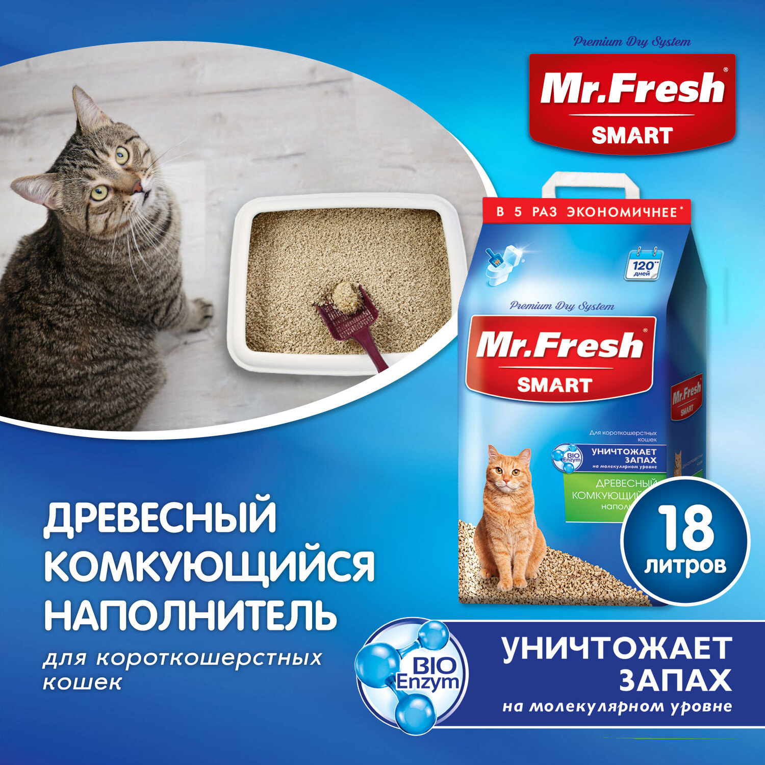 Наполнитель для кошек Mr.Fresh Smart короткошерстных 18л купить по цене  1352 ₽ с доставкой в Москве и России, отзывы, фото