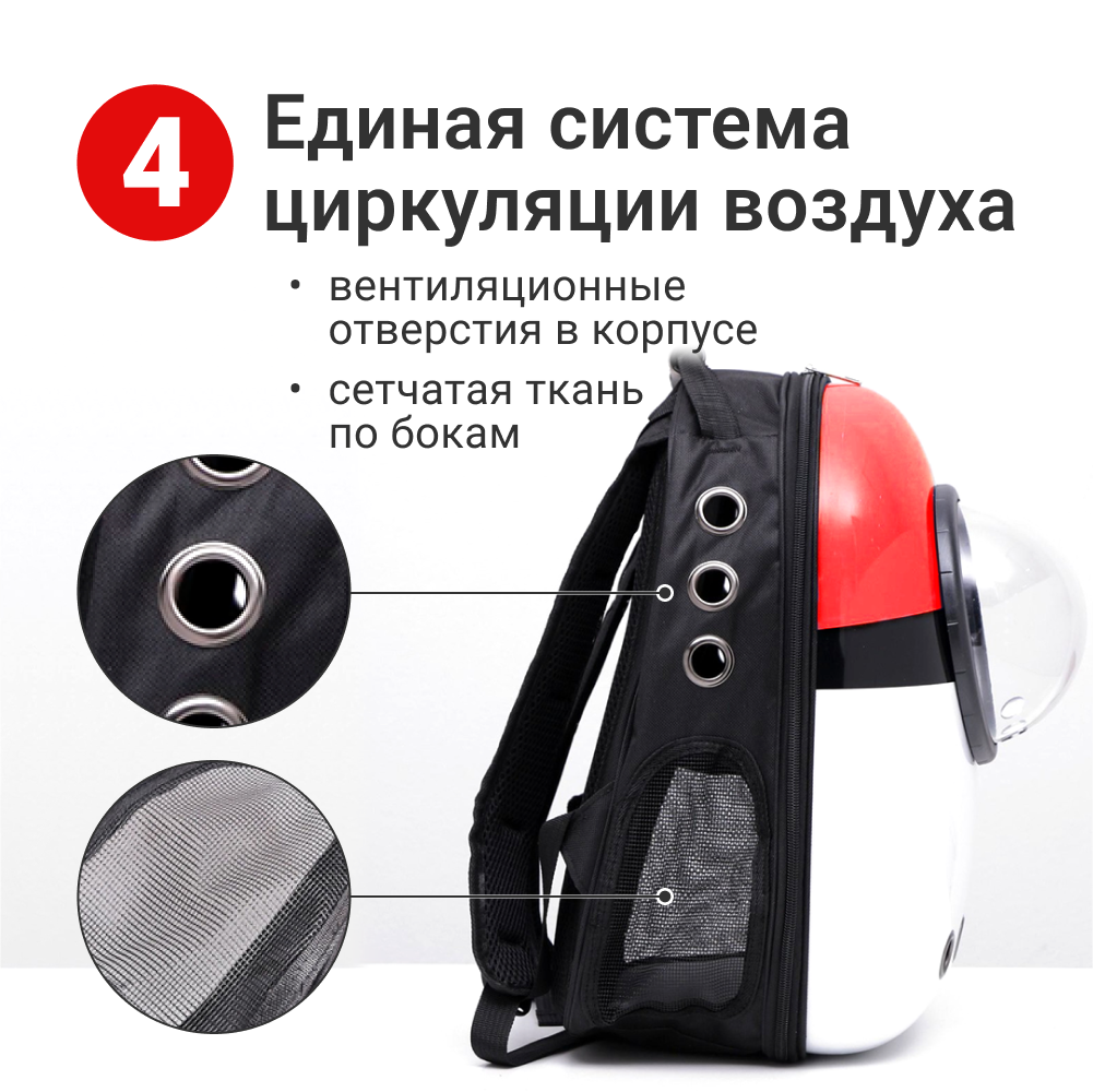 Переноска-рюкзак ZDK Космонавт ZooWell красный с белым - фото 6