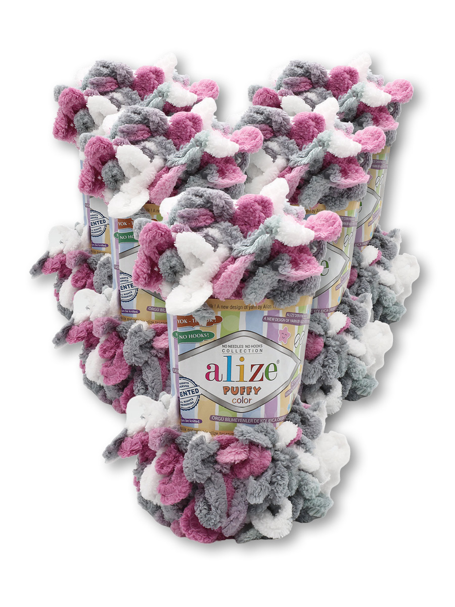 Пряжа для вязания Alize puffy color 100 г 9 м микрополиэстер плюшевая мягкая 6070 секционный 5 мотков - фото 3