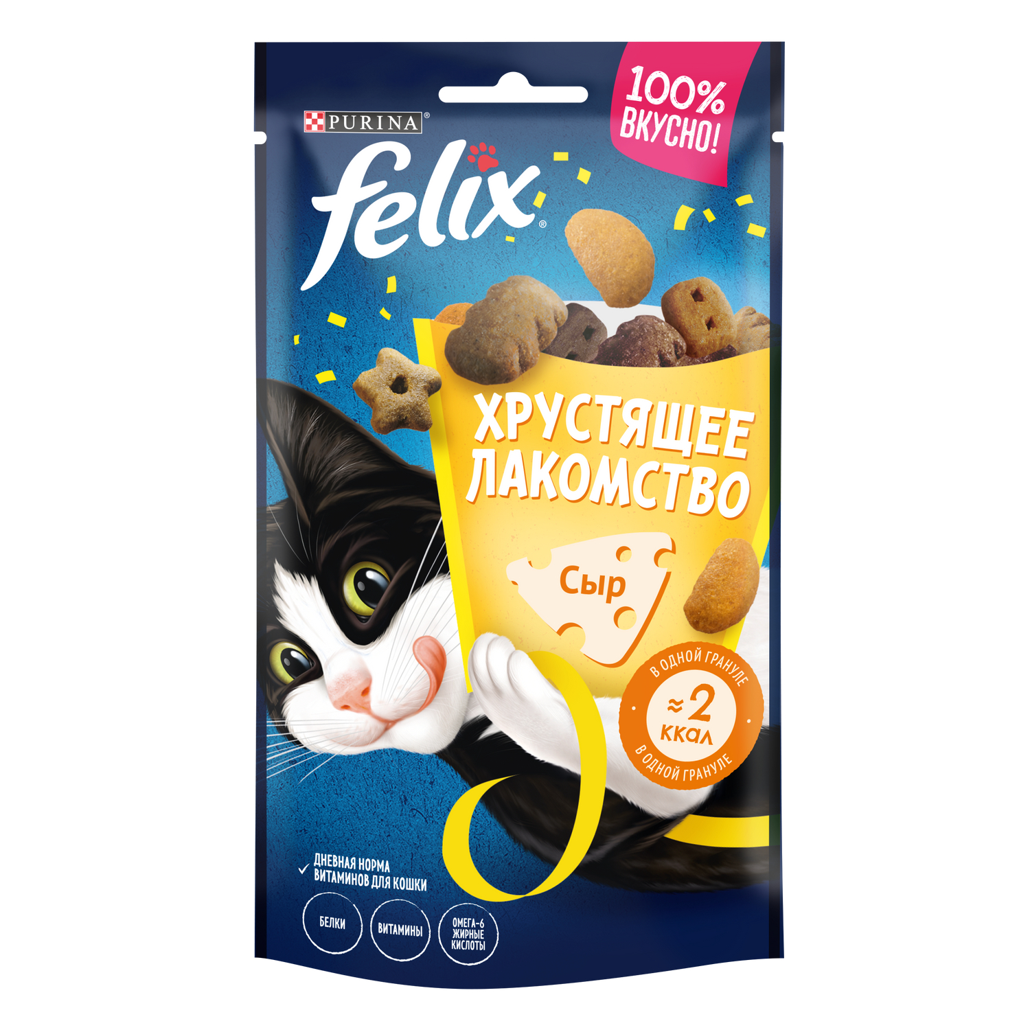 Лакомство для кошек Felix со вкусом сыра сухое 60г купить по цене 83.3 ₽ с  доставкой в Москве и России, отзывы, фото