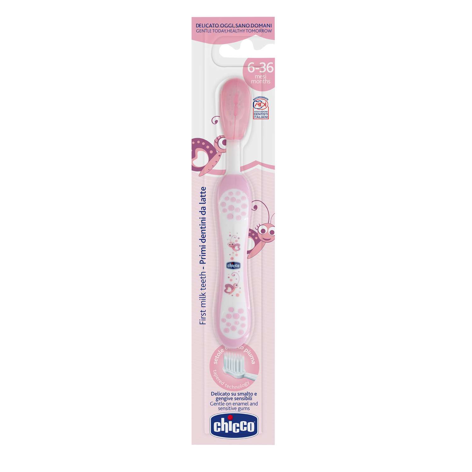 Зубная щетка CHICCO детская от 6 месяцев до 3 лет мягкая с эргономичной ручкой розовая - фото 2