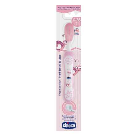 Зубная щетка CHICCO детская от 6 месяцев до 3 лет мягкая с эргономичной ручкой розовая