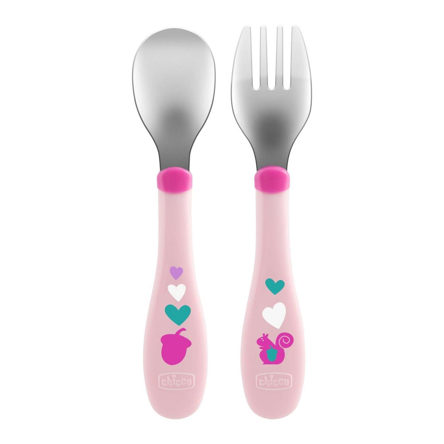 Набор приборов Chicco Metal Cutlery ложка+вилка с 18месяцев Розовый - фото 1