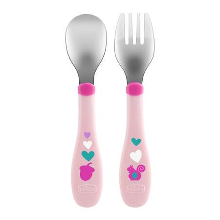 Набор приборов Chicco Metal Cutlery ложка+вилка с 18месяцев Розовый