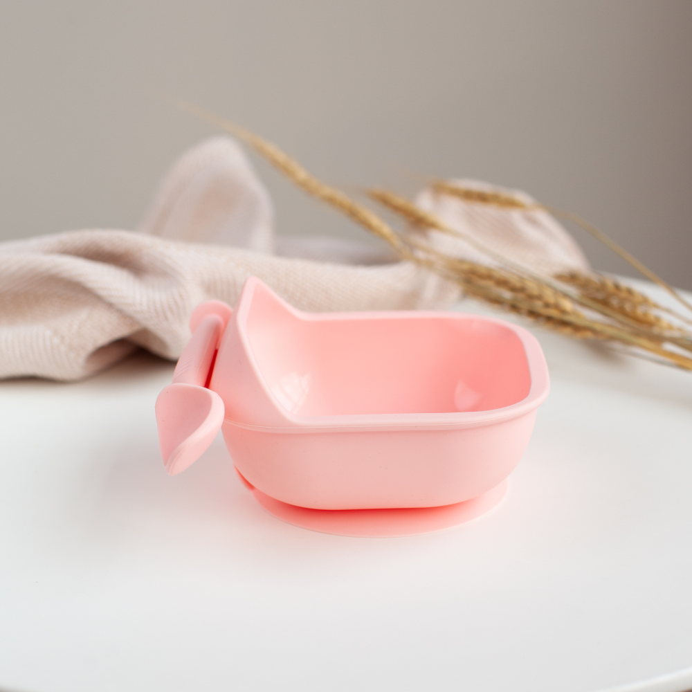 Набор детской посуды iSюминка Силиконовая тарелка на присоске и ложка Розовая - фото 12