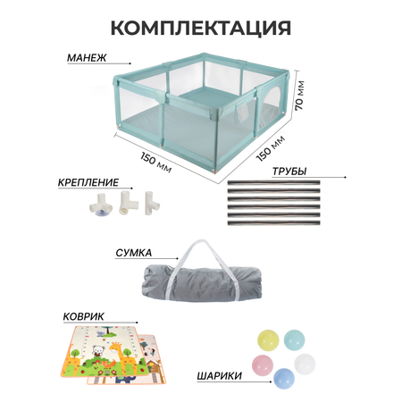 Манежи Honest Shop new-бирюзовый 1.5*1.5