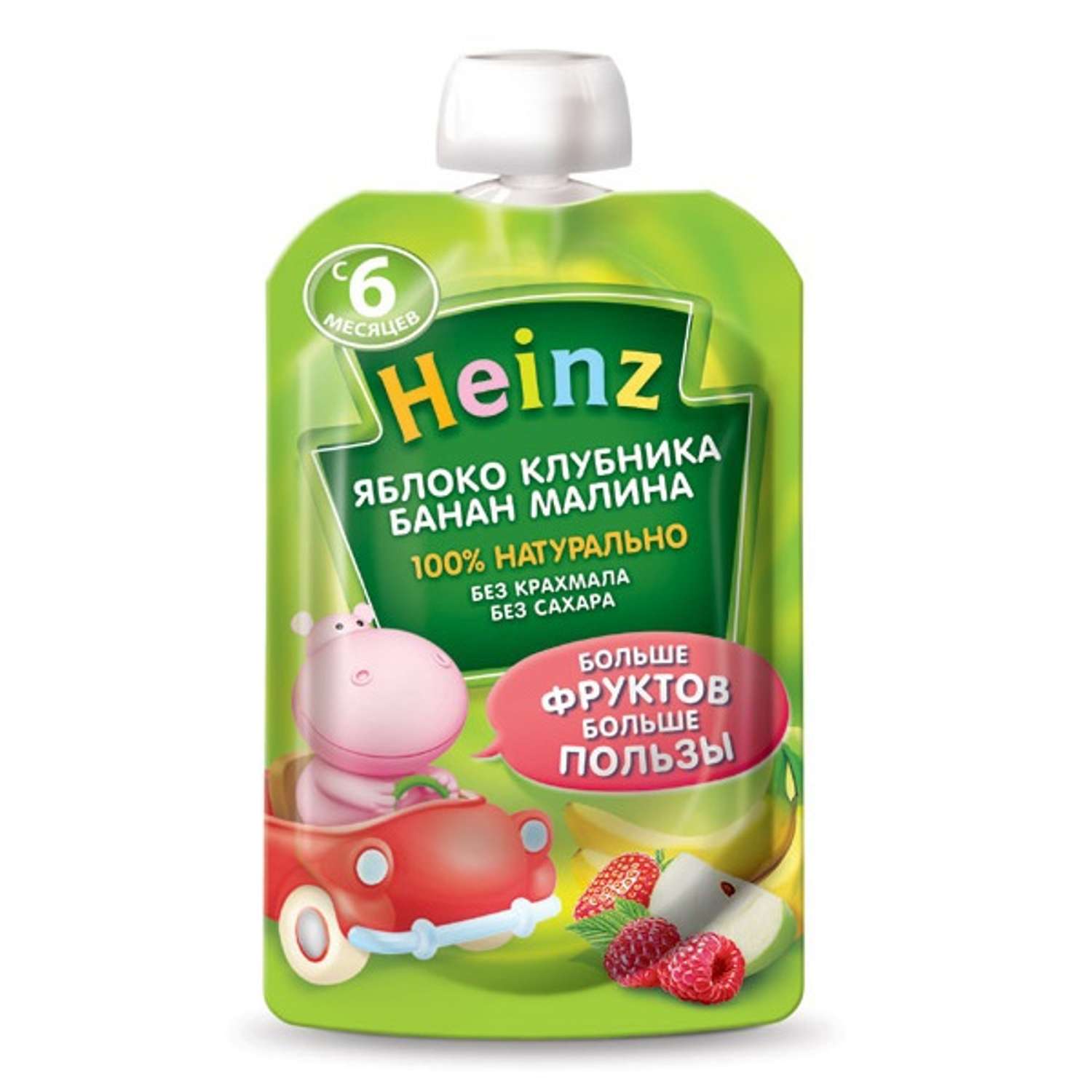 Пюре Heinz яблоко-клубника-банан-малина пауч 100г с 6месяцев - фото 1