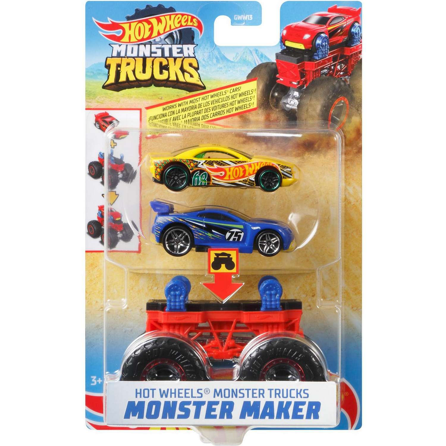 Набор Hot Wheels Monster Trucks Монстр-мейкер с 2машинками и шасси Красный GWW14 GWW13 - фото 2