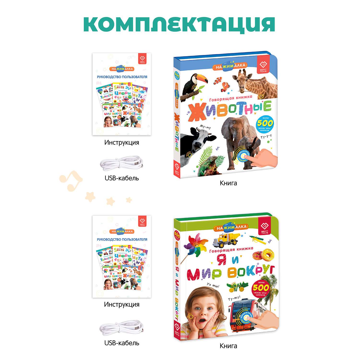 Комплект говорящих книжек BertToys Нажималки: Животные + Я и Мир Вокруг - фото 11