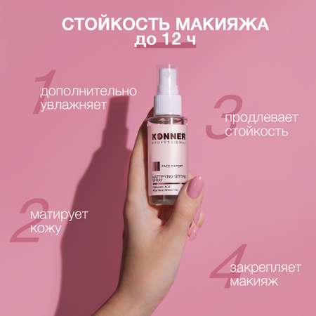 Фиксатор макияжа KONNER Face Expert, спрей для лица увлажняющий с гиалуроновой кислотой, 50 мл