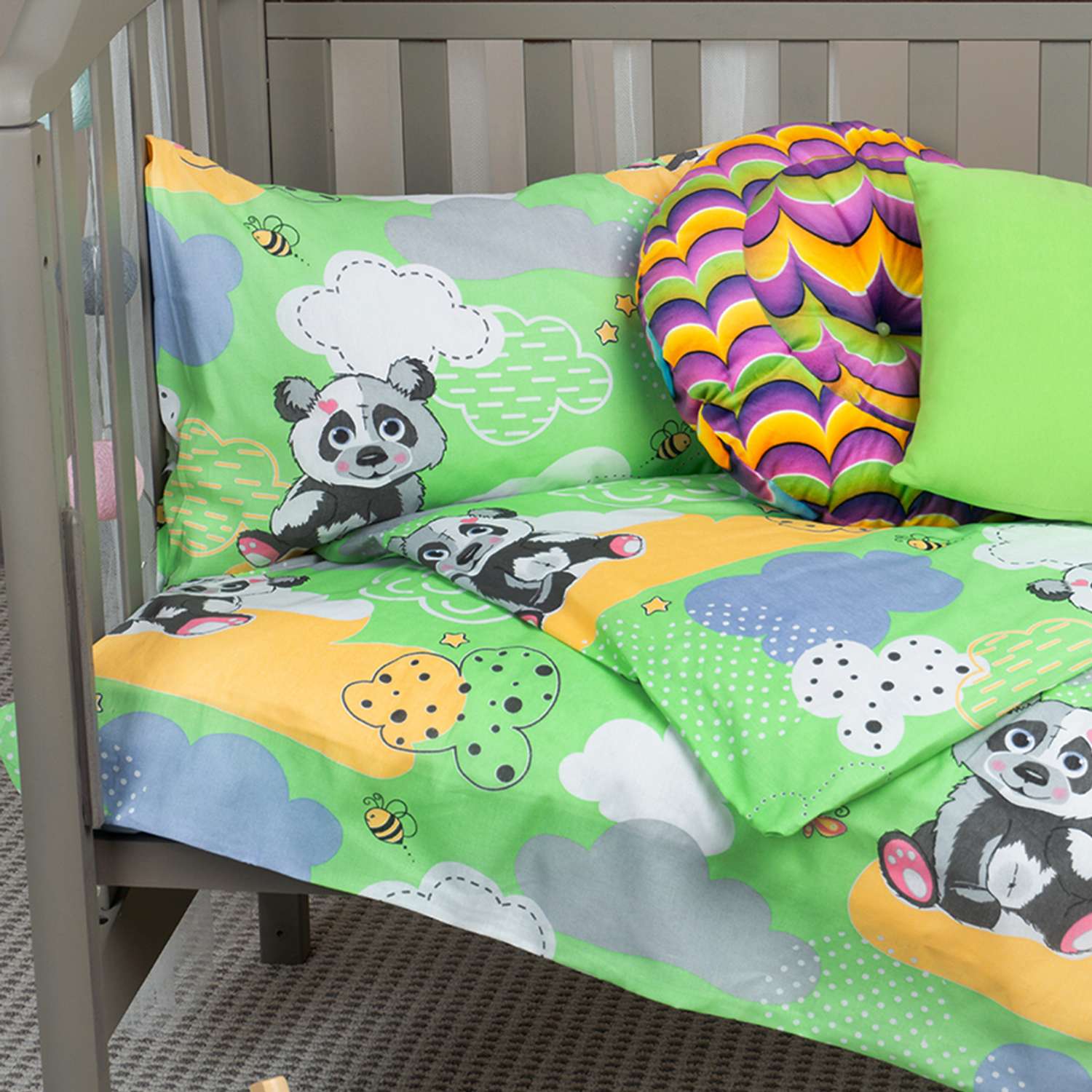 Комплект постельного белья Galtex детский Панды зеленый - фото 4