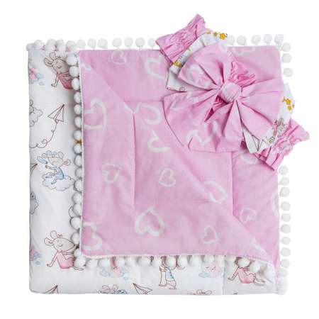 Одеяло на выписку AmaroBaby Bon Bon Мышата в облаках розовый