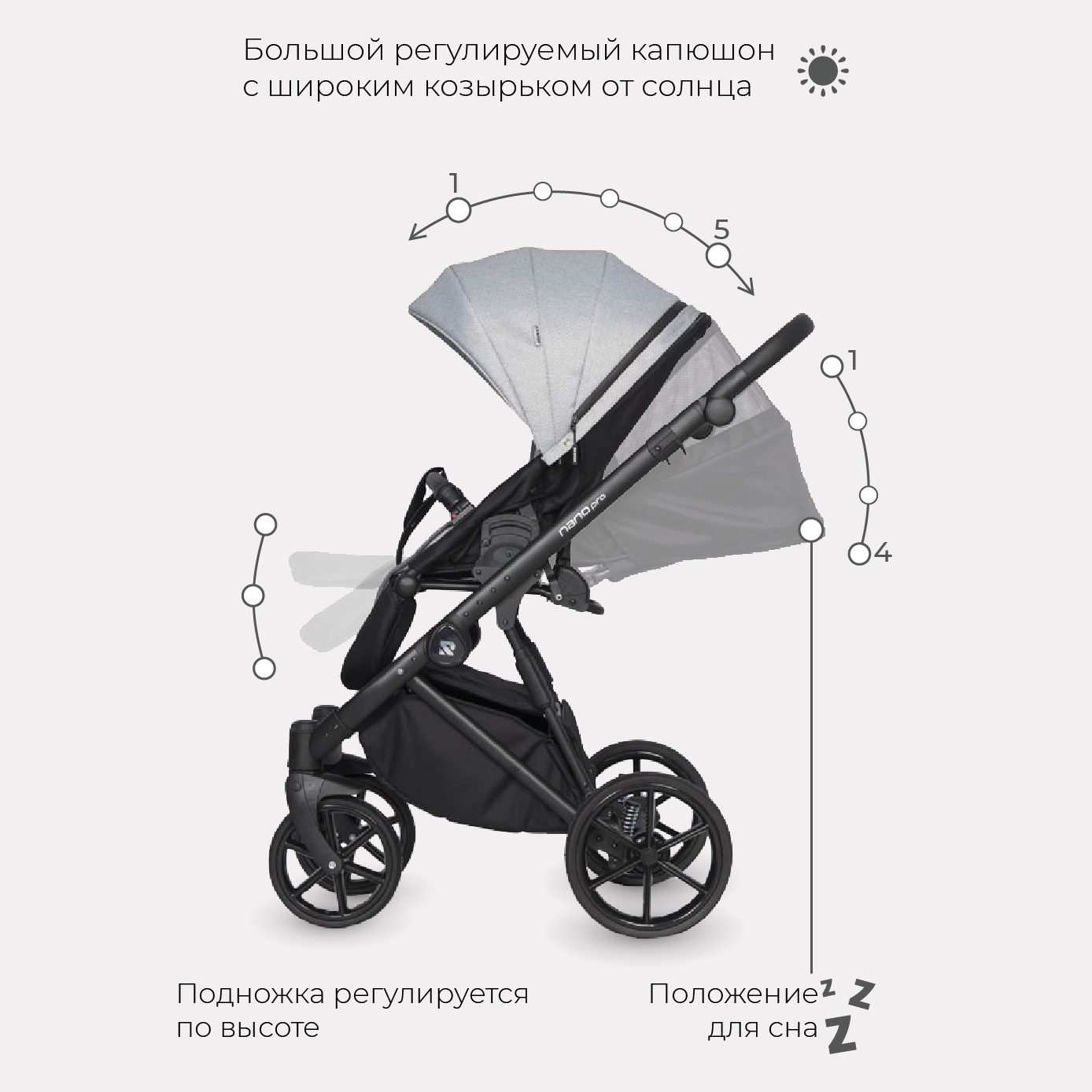 Коляска детская универсальная Riko NANO PRO 3 в 1 Grey Fox серый 01 - фото 6