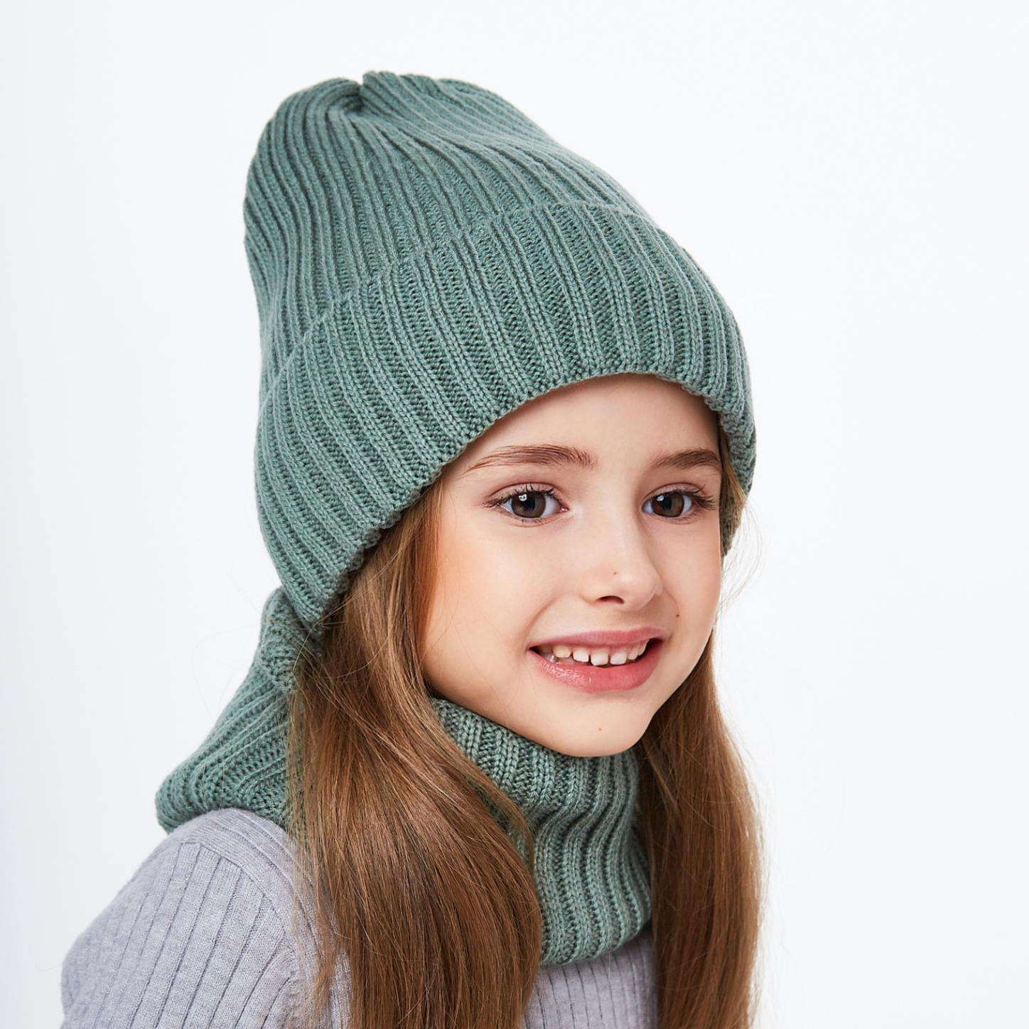 Шапка и снуд NYCkids NYC-H-104-GplainW-olive-5256 - фото 9