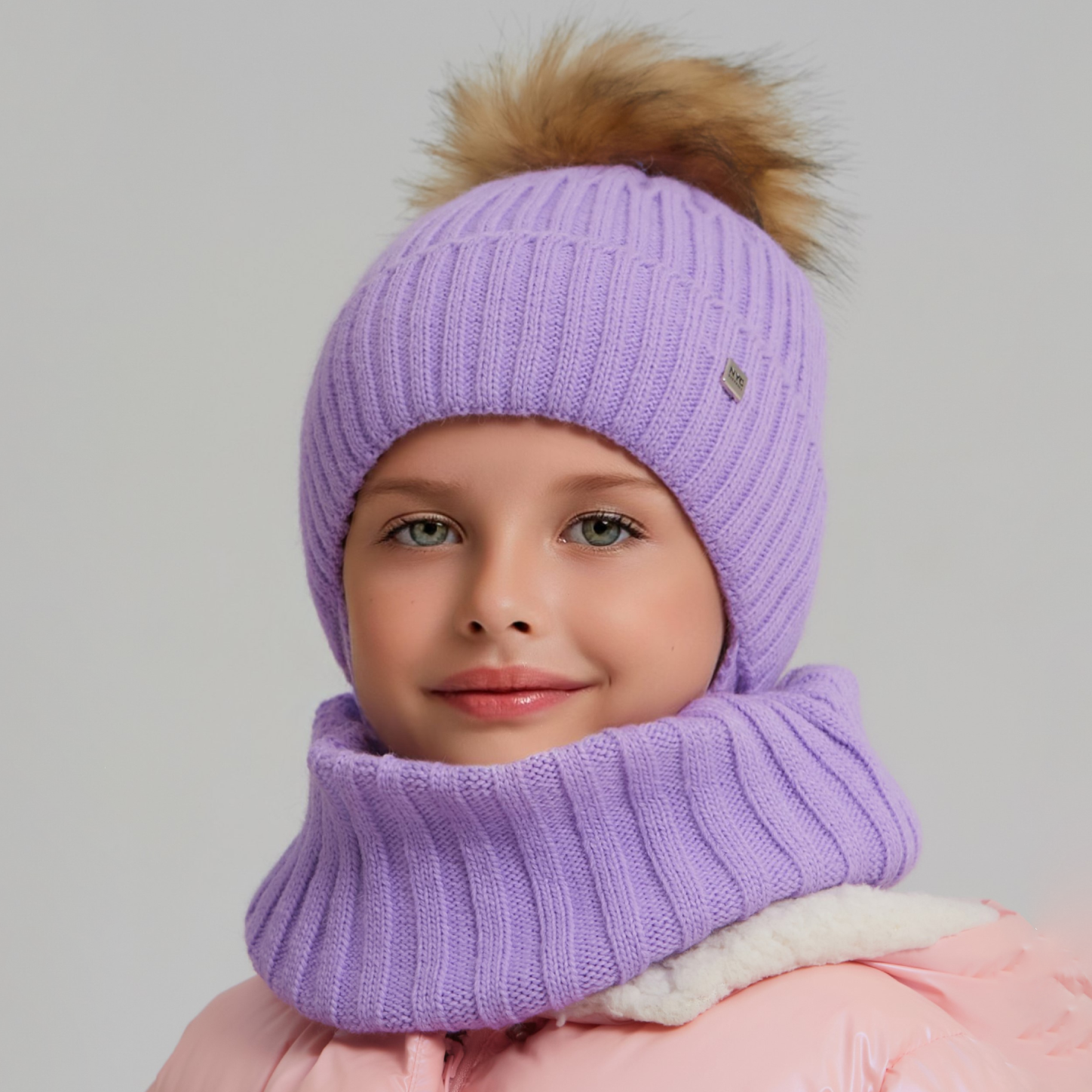 Шапка и снуд NYCkids NYC-H-112-FurPomREB-lilac - фото 6