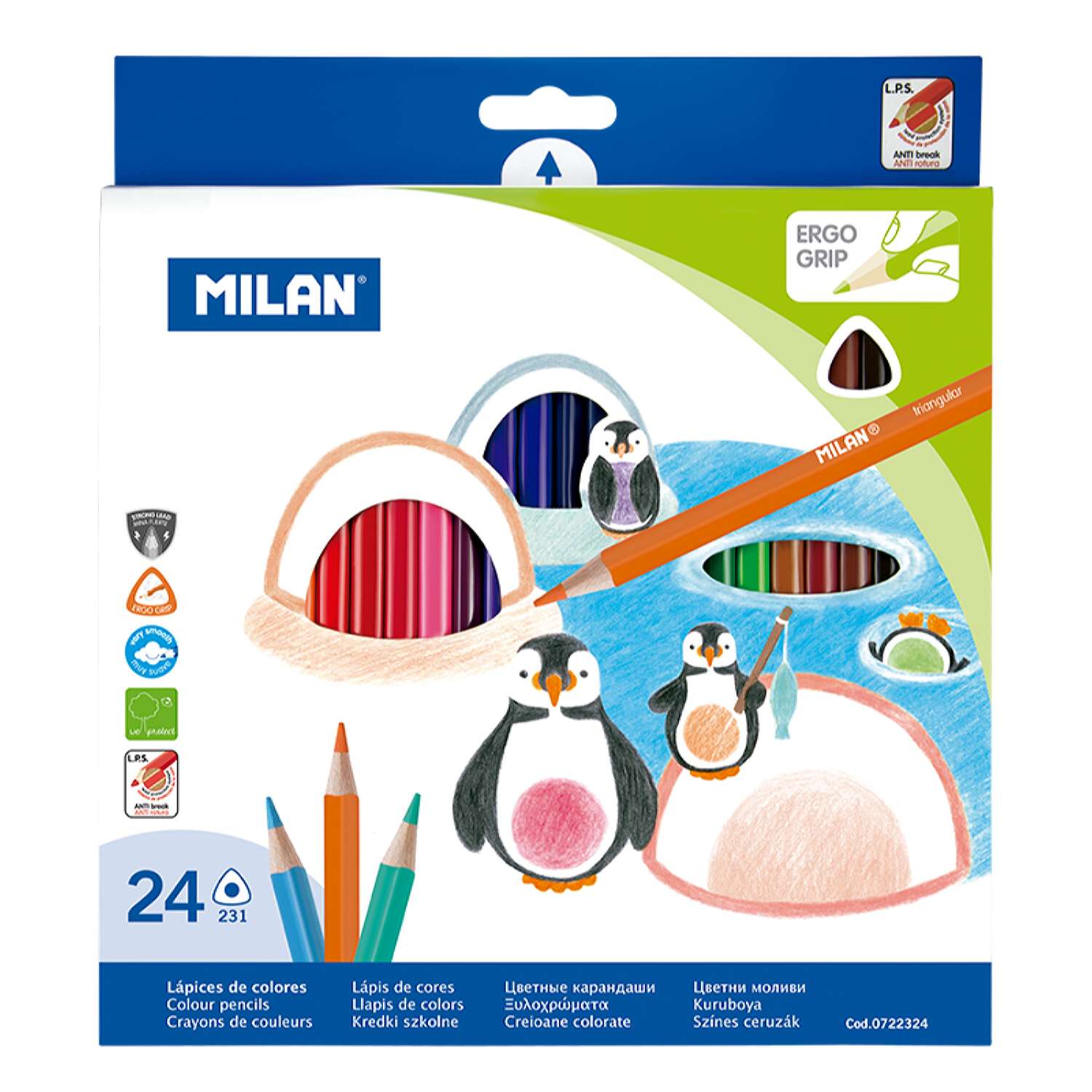 Набор цветных карандашей MILAN 24 шт трехгранный корпус в картонной упаковке - фото 1