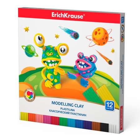 Классический пластилин ErichKrause Cosmic Monsters 12цветов со стеком 216г 58469