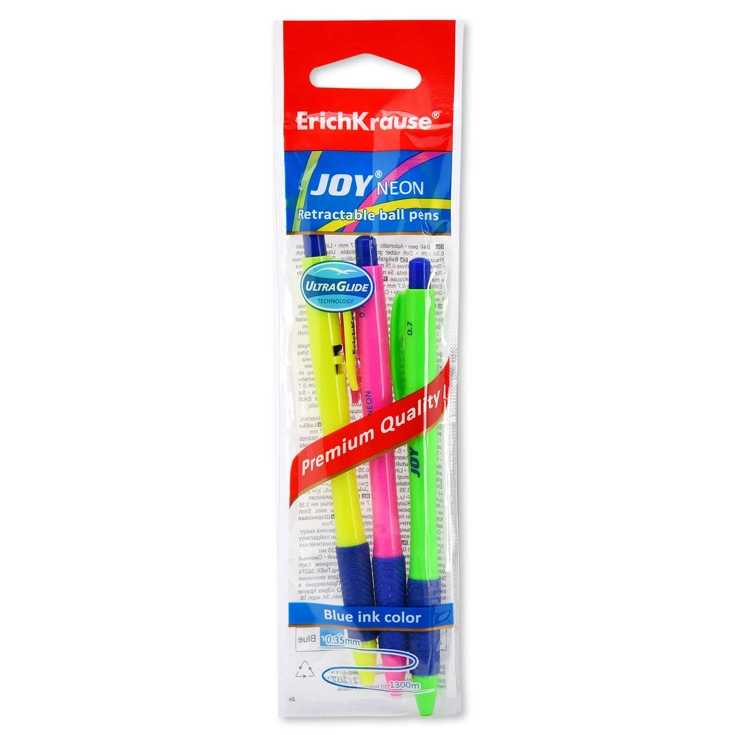Ручка шариковая ErichKrause автоматическая joy neon ultra glide technology 3 шт Синий - фото 2