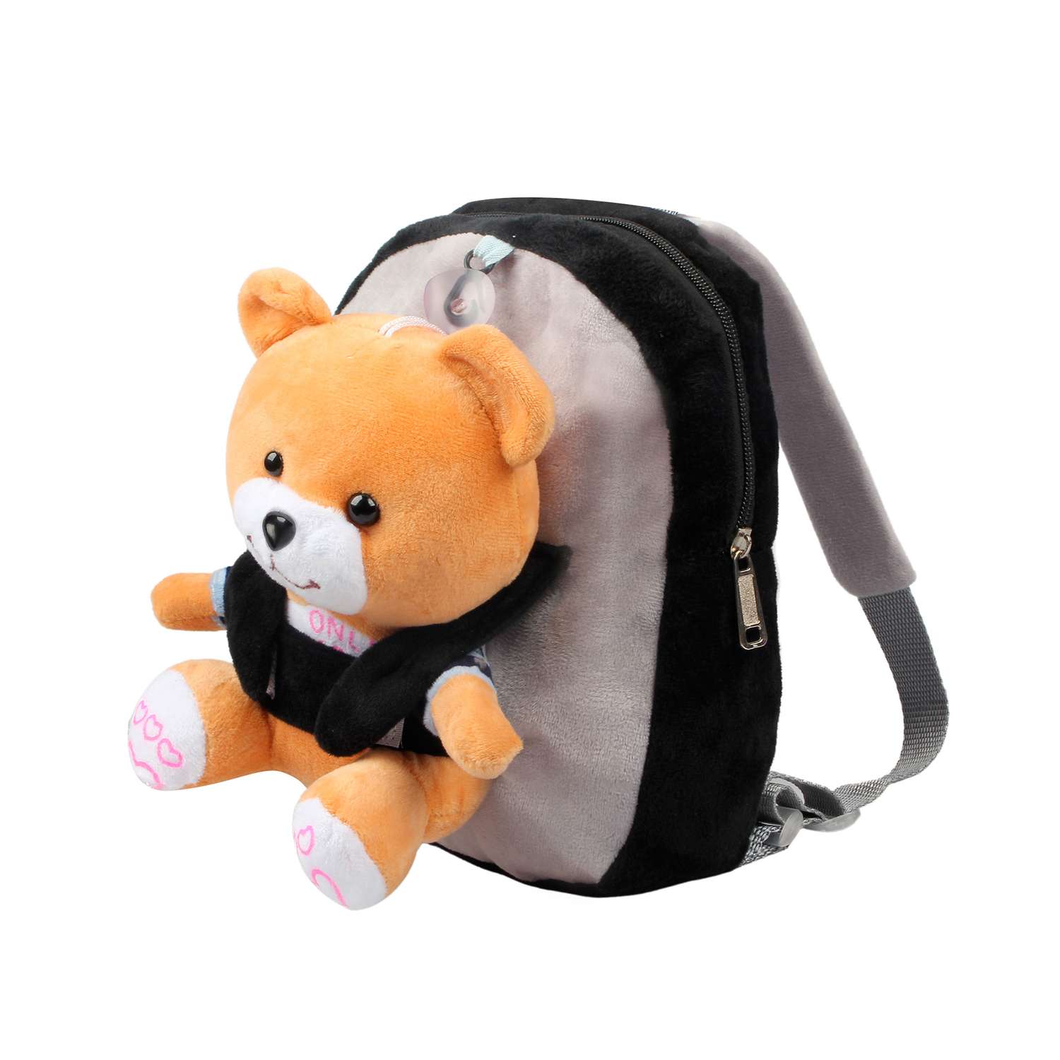 Рюкзак с игрушкой Little Mania серо-черный Мишка светло-коричневый - фото 2