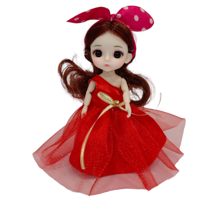 Кукла SHARKTOYS 15 см с бантом в кпасном платье в подарочной упаковке