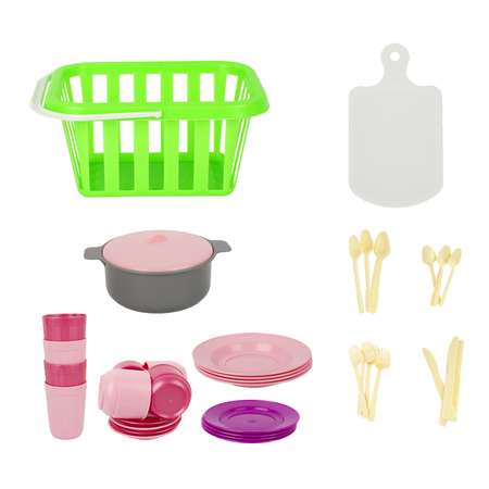 Игровой набор Стром Кухонный Пикник в корзинке 39 предметов Зеленый
