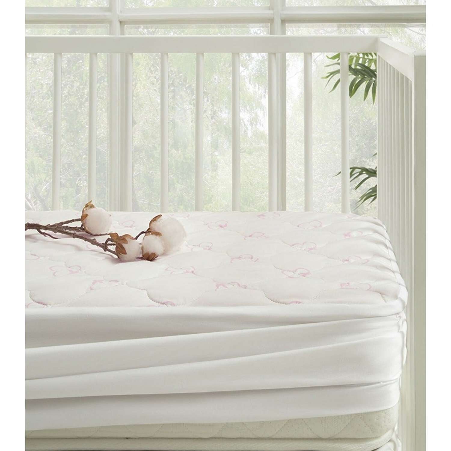 Наматрасник в кроватку Yatas Bedding белый на резинке Cotton Baby 60x120 - фото 2