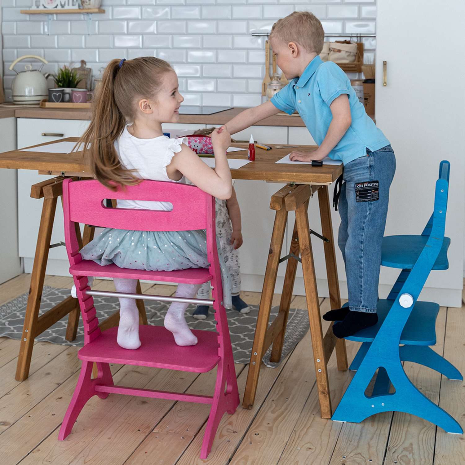 Растущий регулируемый стул INDSPACE детский Мультик Синий дерево - фото 17