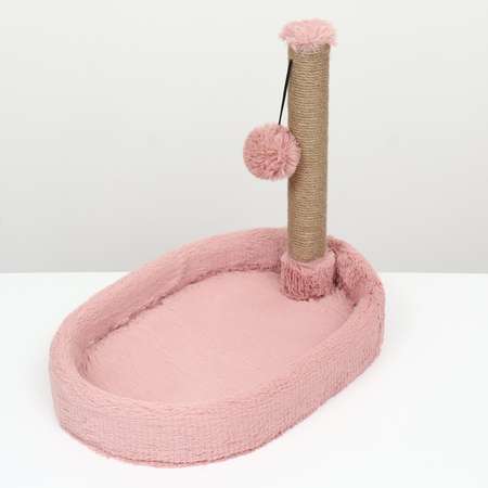 Лежанка Пижон с когеточкой «Пижон» овальная 55х36х47 см пушистый мех джут розовая