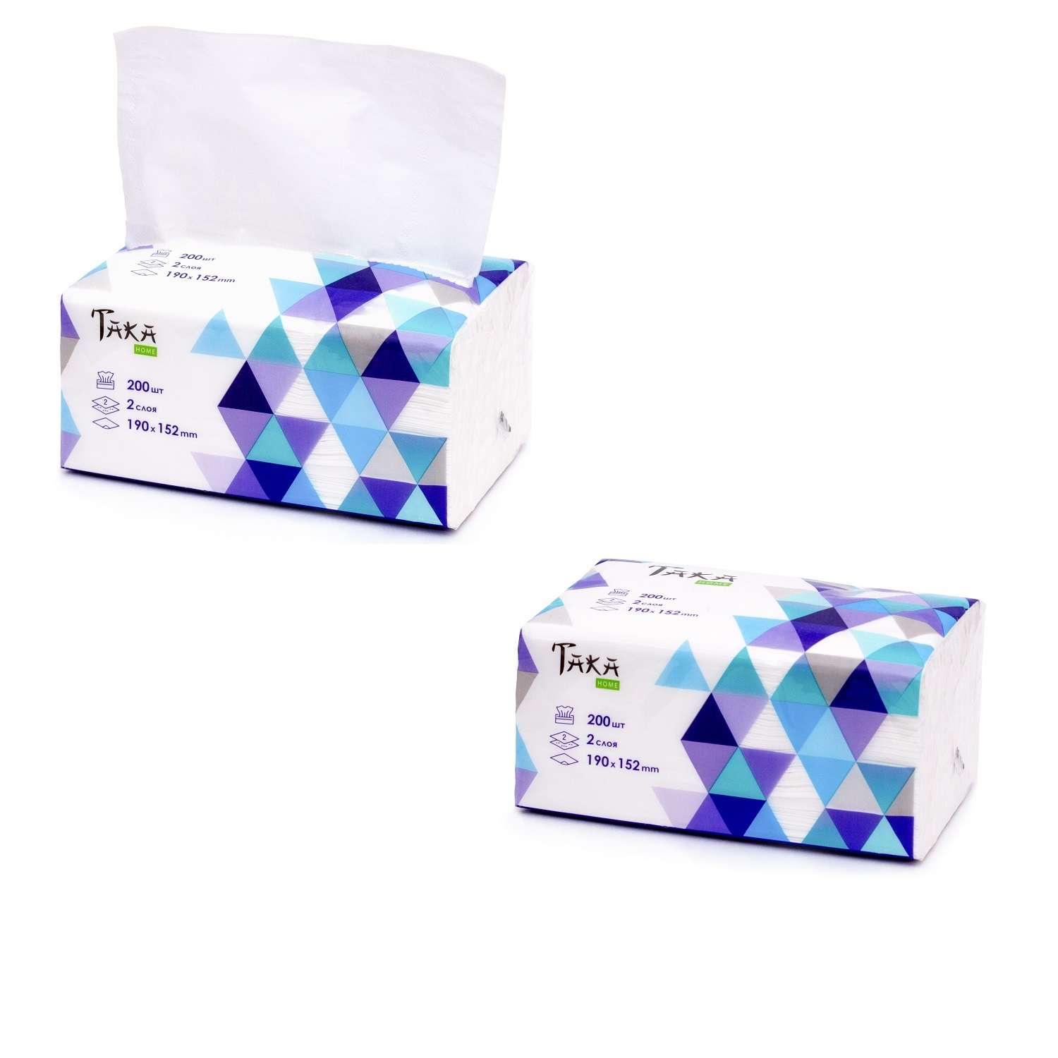 Салфетки бумажные 2 упаковки TAKA Health HOME серия Geometria 2 слоя 200 шт - фото 1