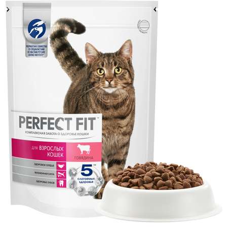 Корм сухой для кошек PerfectFit 650г c говядиной