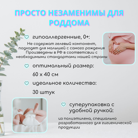 Пеленки одноразовые Nappy 40х60 впитывающие гипоаллергенные 30 штук