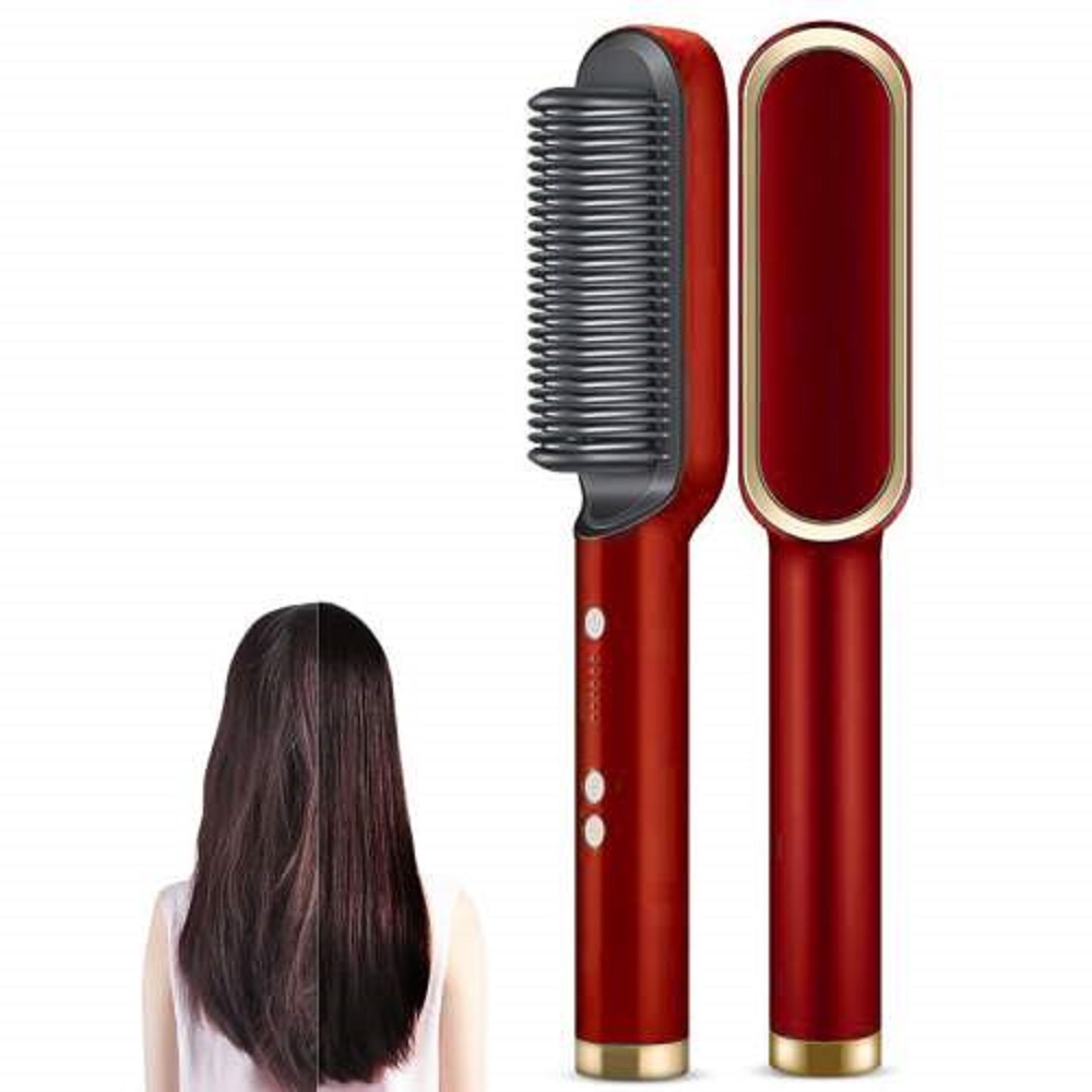 Расческа выпрямитель для волос CASTLELADY Плойка щетка Straight comb-FH 909 красная 45ВТ - фото 3