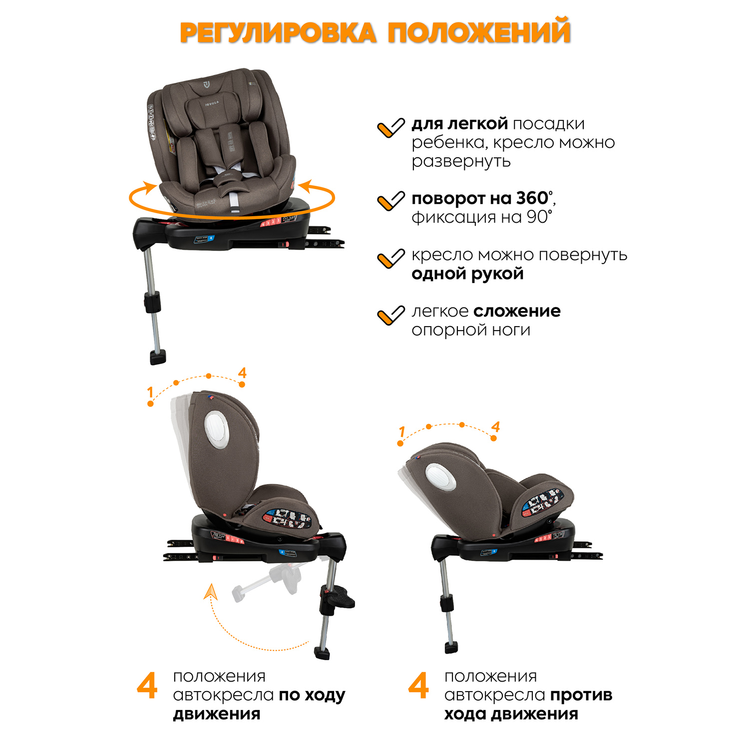 Автокресло детское JOVOLA Jet Isofix 0-36 кг группа 0+1+2+3 с упором в пол бежевый-коричневый - фото 2