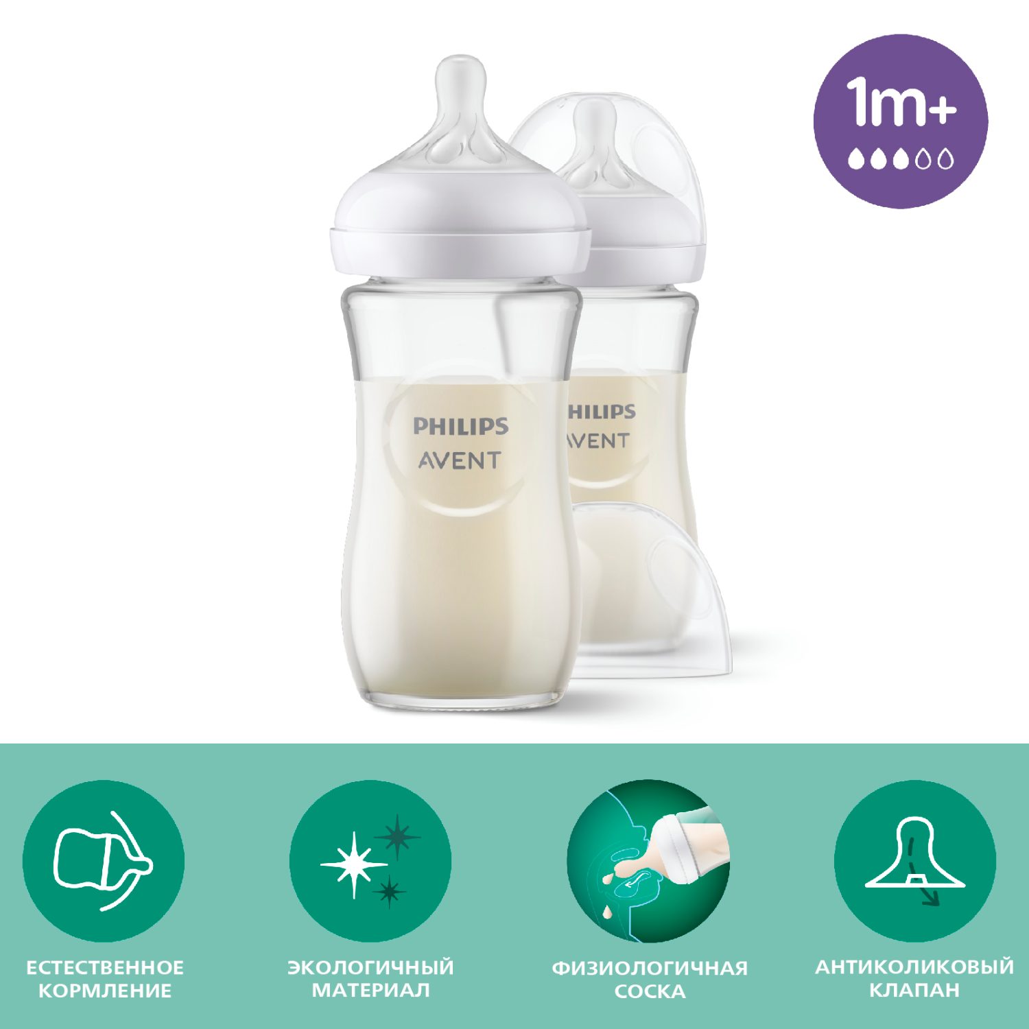 Бутылочка для кормления PHILIPS AVENT SCY933/02 NATURAL Response стекло 240 мл 2 шт