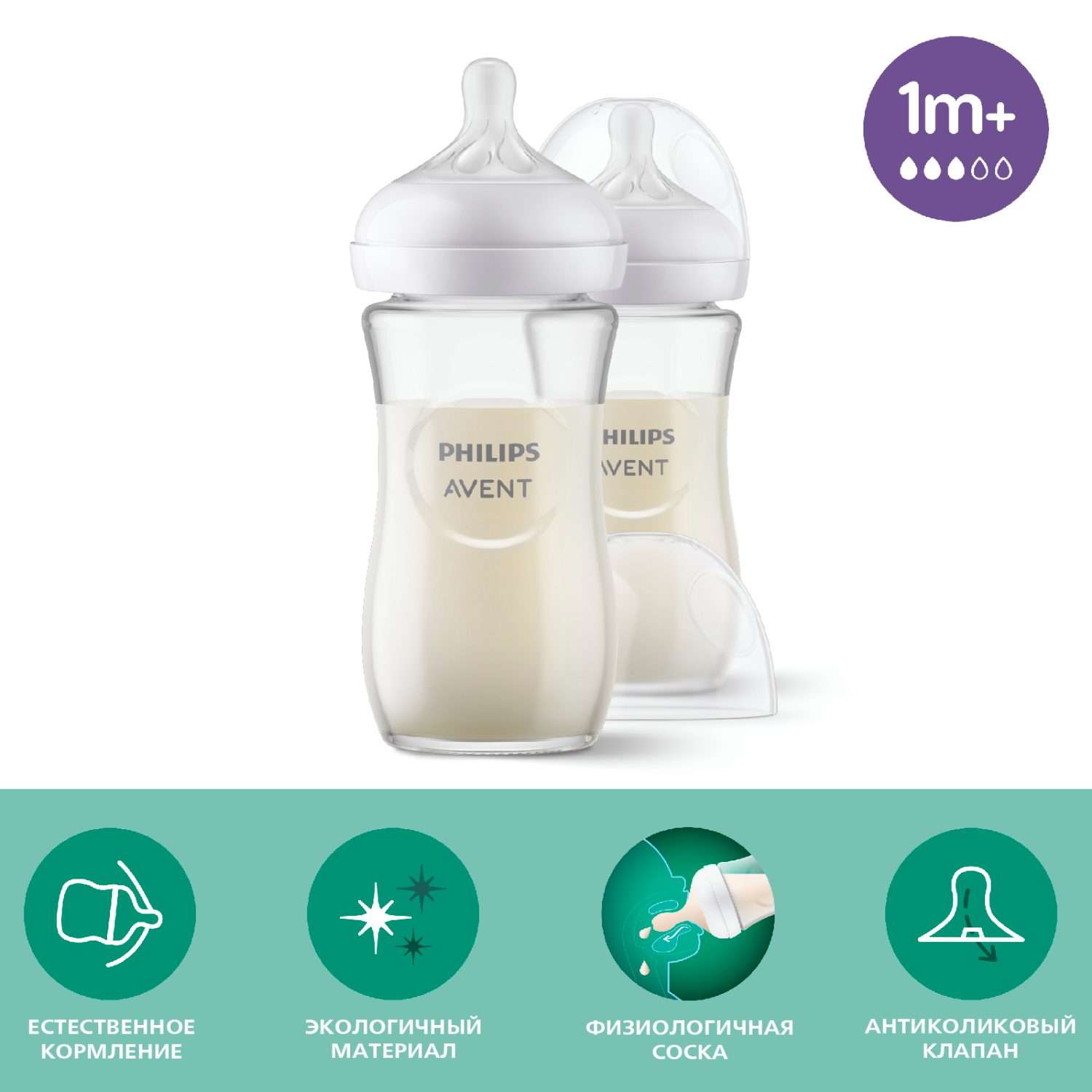 Бутылочка для кормления Philips Avent Natural Response 240мл с 1месяца 2шт SCY933/02 - фото 1