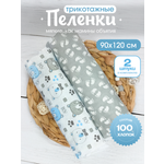 Набор пеленок трикотажных inlovery для новорожденных «Легкость» мишки голубой/следы 95х120 см 2 шт