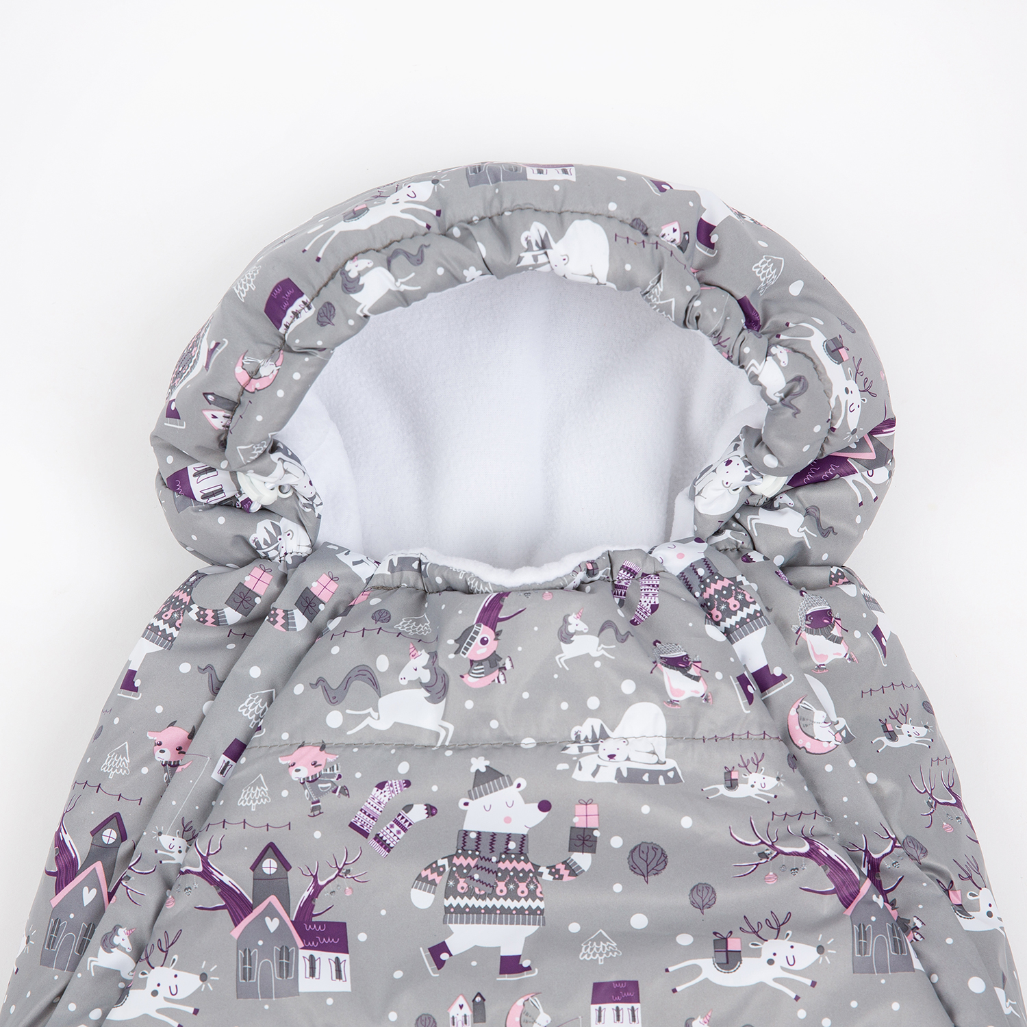 Конверт на выписку Чудо-Чадо для новорожденного теплый флисовый «Chicky» серый/зверушки - фото 4