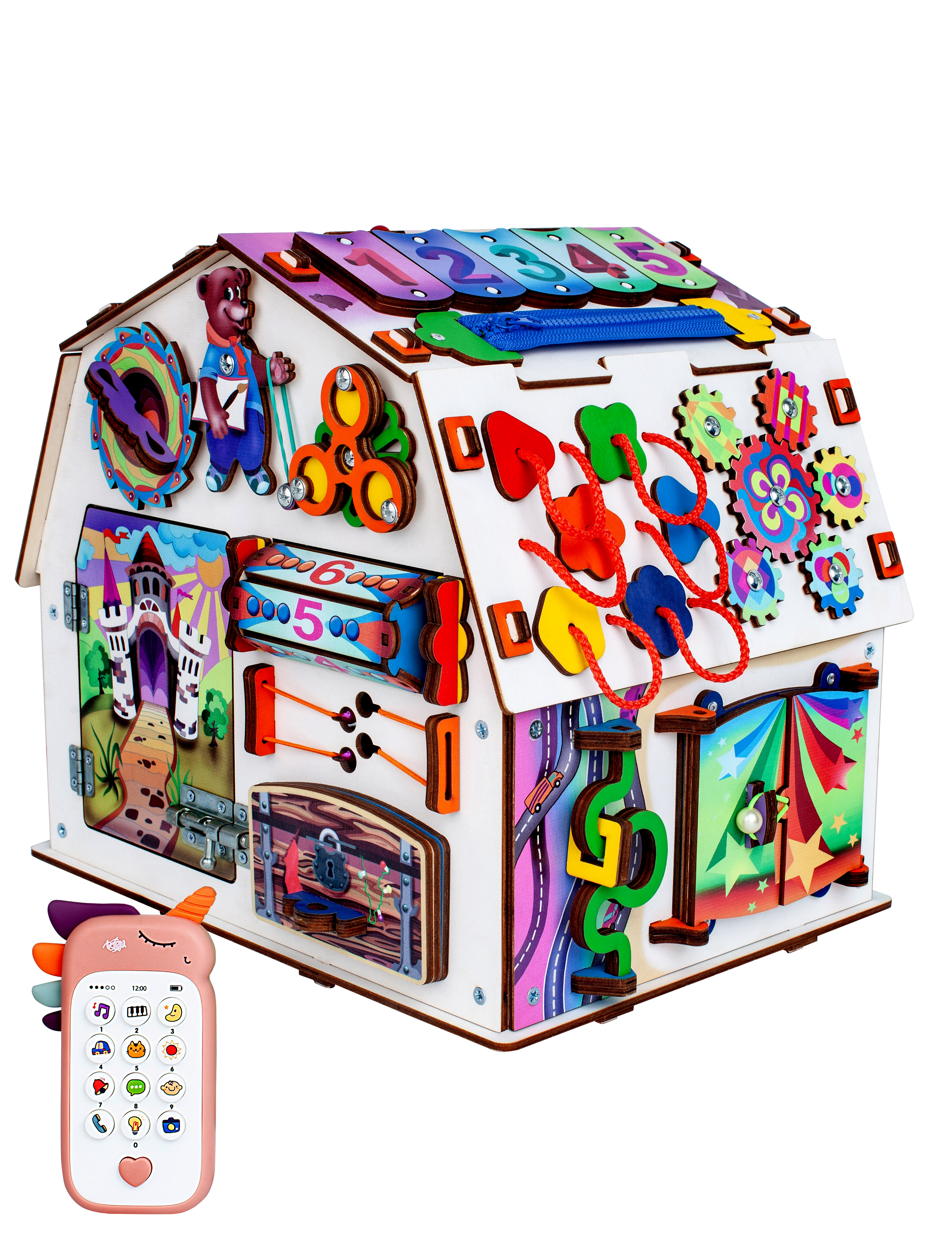 Бизиборд Jolly Kids Развивающий домик со светом Телефончик - фото 2