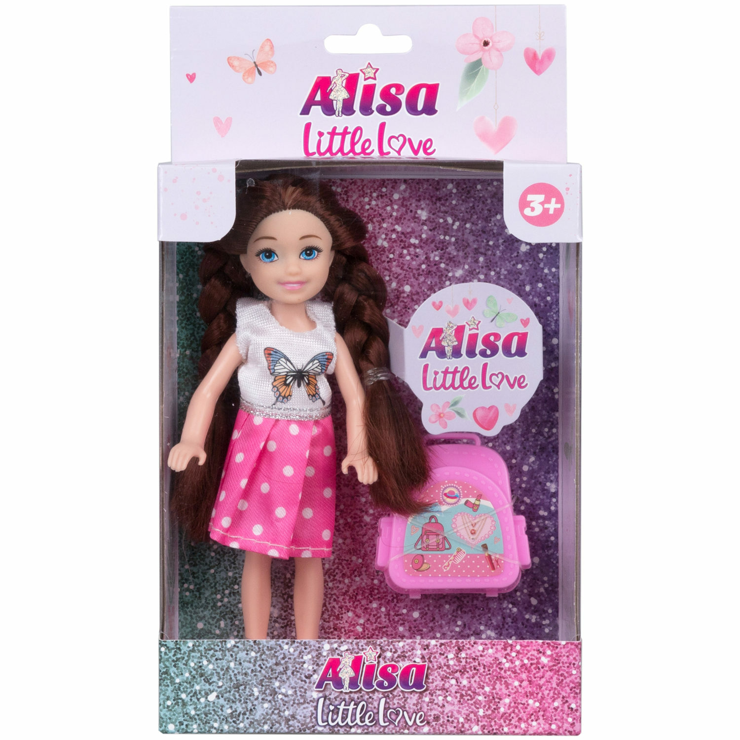 Кукла детская 1TOY Alisa Little Love с аксессуаром брюнетка с косичками маленькая мини 14 см Т24369 - фото 1