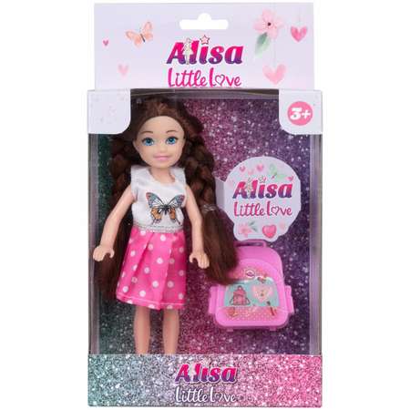 Кукла детская 1TOY Alisa Little Love с аксессуаром брюнетка с косичками маленькая мини 14 см